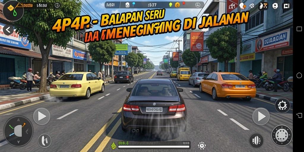 Tangkapan layar menunjukkan aksi balapan mendebarkan dalam game 4P4P.