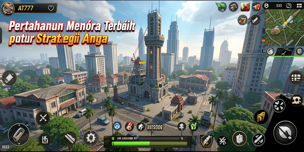 Tangkapan layar AT777 menampilkan aksi menara pertahanan yang mendebarkan.