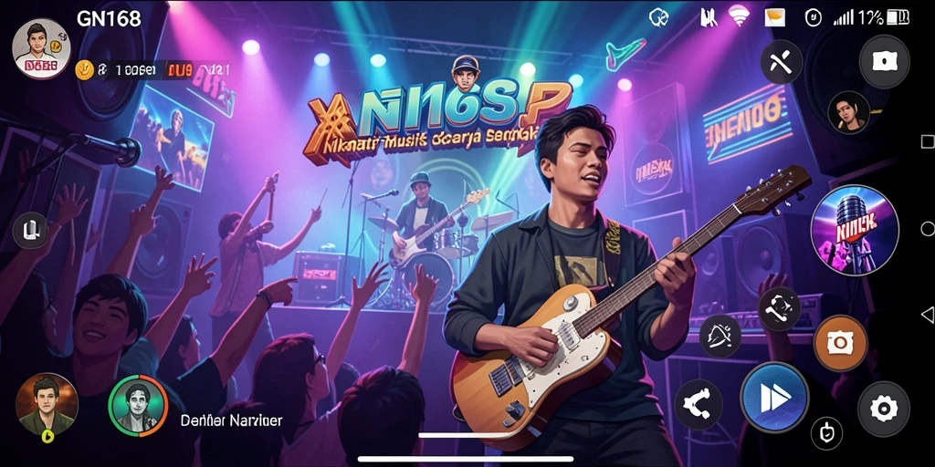 Tangkapan layar gameplay GN168 dengan interaksi musik yang seru.