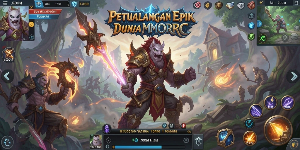 Screenshot utama J200M menunjukkan gameplay yang mengasyikkan dalam dunia MMORPG.