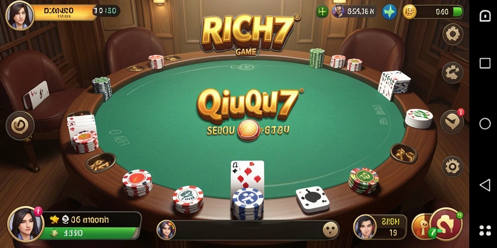 Screenshot utama RICH7 menampilkan momen seru saat bermain QiuQiu.