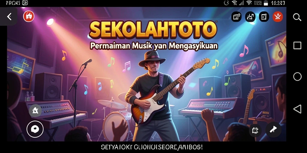 Screenshot gameplay <strong>SEKOLAHTOTO</strong> menampilkan pemain menikmati permainan musik yang interaktif.